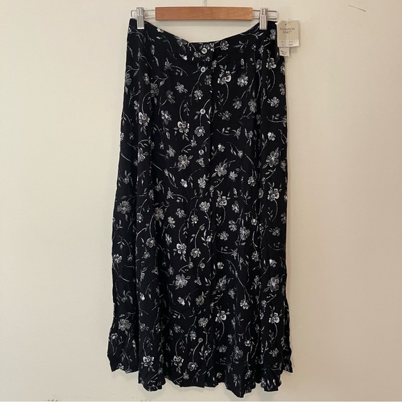 VTG 90s Midi Skirt Women's Sz 18 Dark Floral Button Rayon Elastic Whimsygoth - Picture 5 of 5